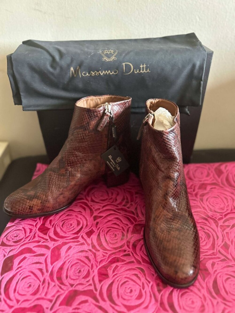 Massimo Dutti Womens Animal Print Leather Ankle Boots Sz 41